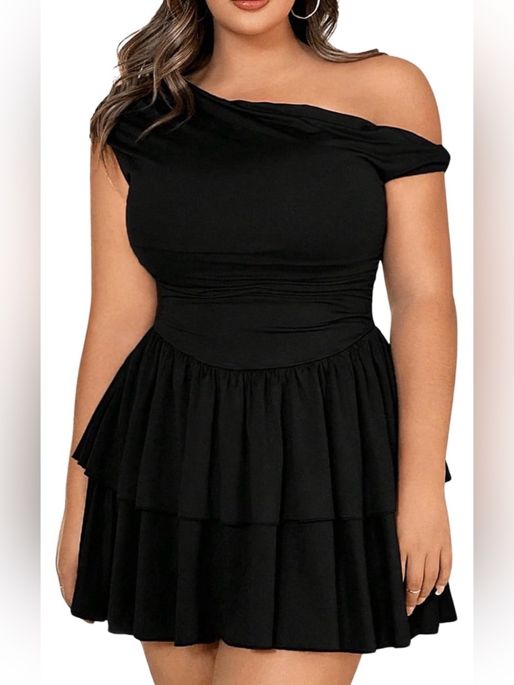 NWT MakeMeChic Black One Shoulder Ruffle Mini Dress XL Plus